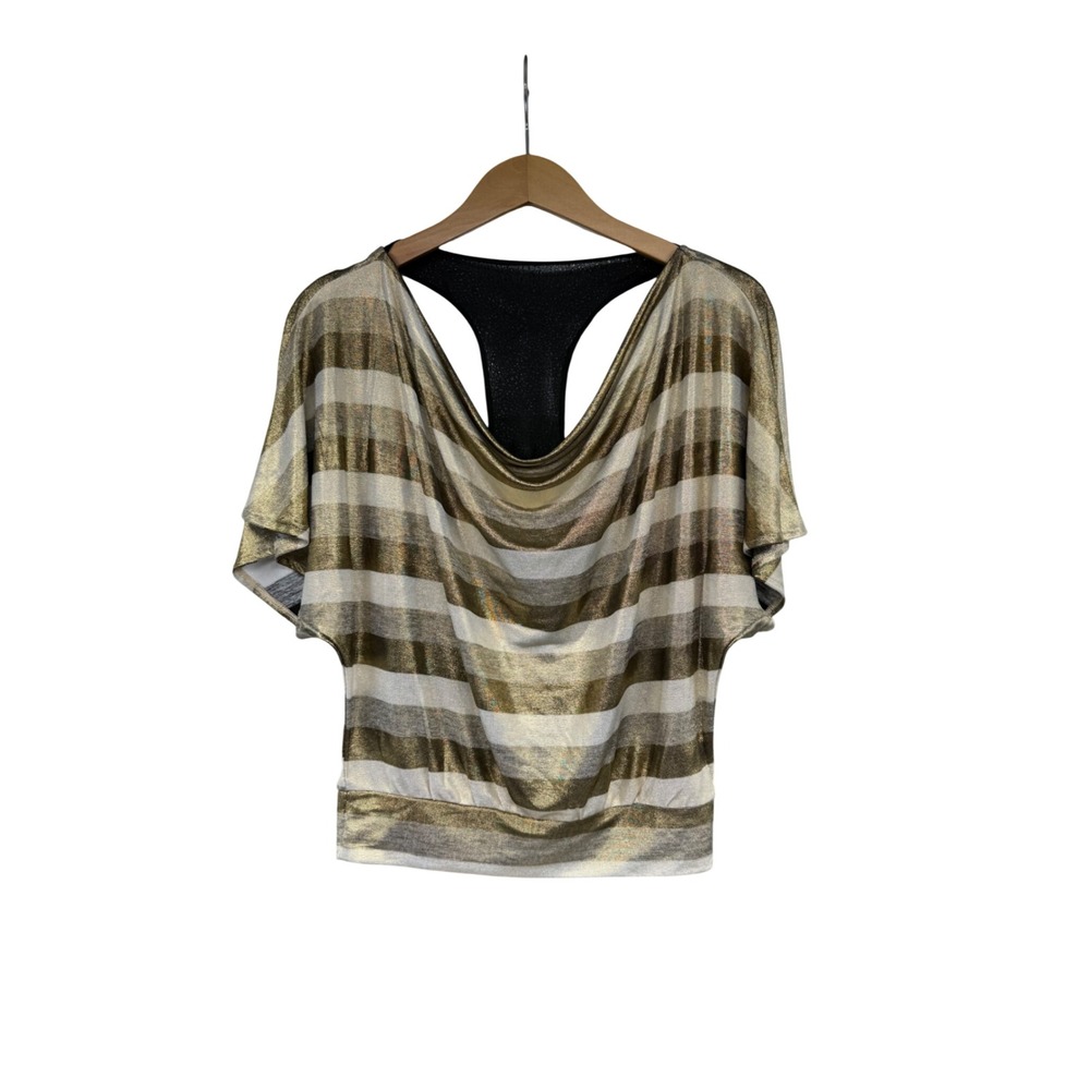 Express Womens XS Gold Silver Metallic Striped Cowl Neck Racerback club Top Y2K